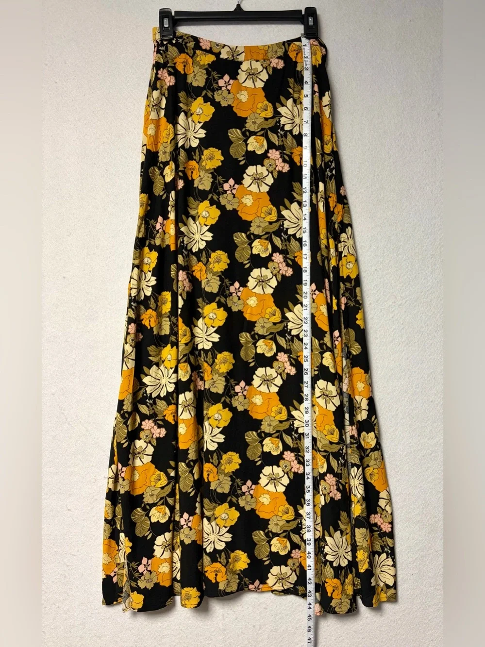 Natural Life Ginger SideSlit Maxi Skirt Black Marigold Floral Boho Cottagecore S